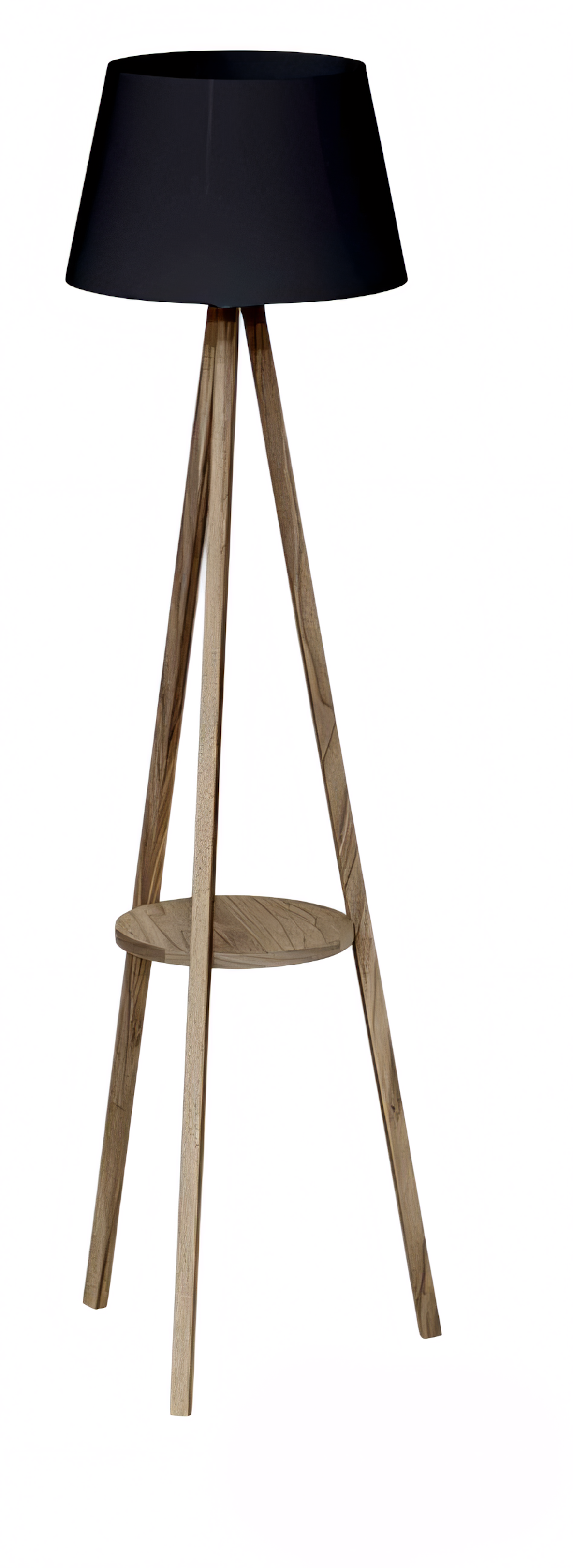 Stehlampe mit Regal aus Holz in Schwarz modern