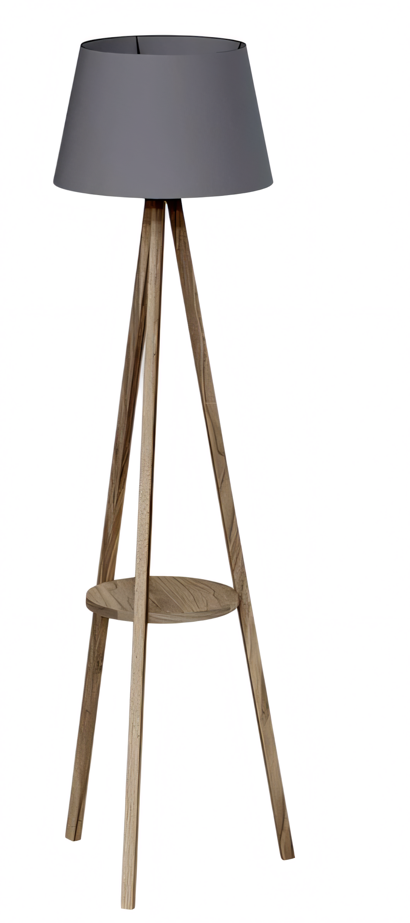 Stehlampe mit Regal aus Holz in Grau modernes Design