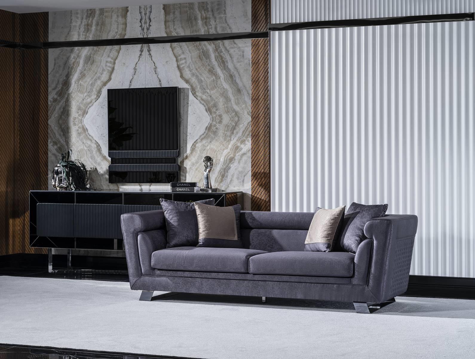 Graues Holz-Textil 3-Sitzer-Sofa modernes elegantes Wohnzimmermöbel
