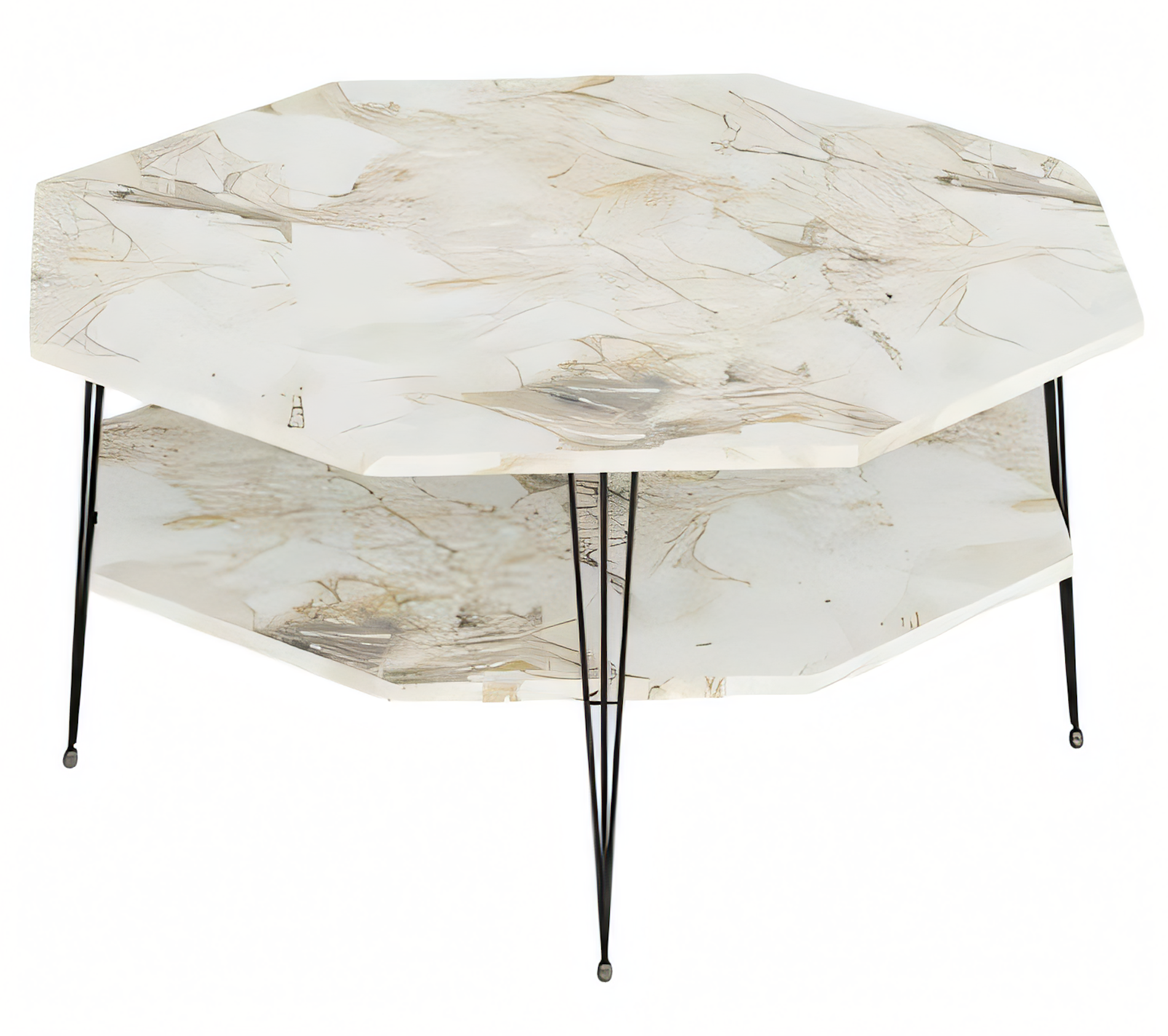 Moderner Mehrfarbiger Couchtisch aus Holz mit Edelstahlrahmen