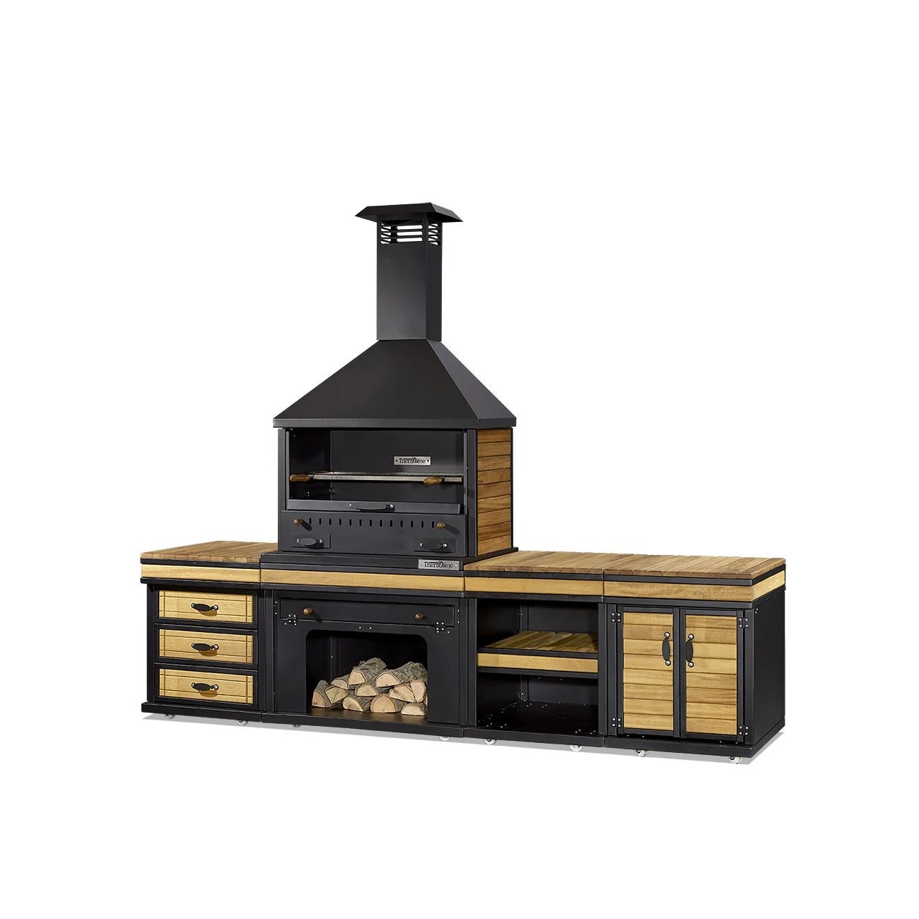 Außenküche in Schwarz aus Holz und Edelstahl modern