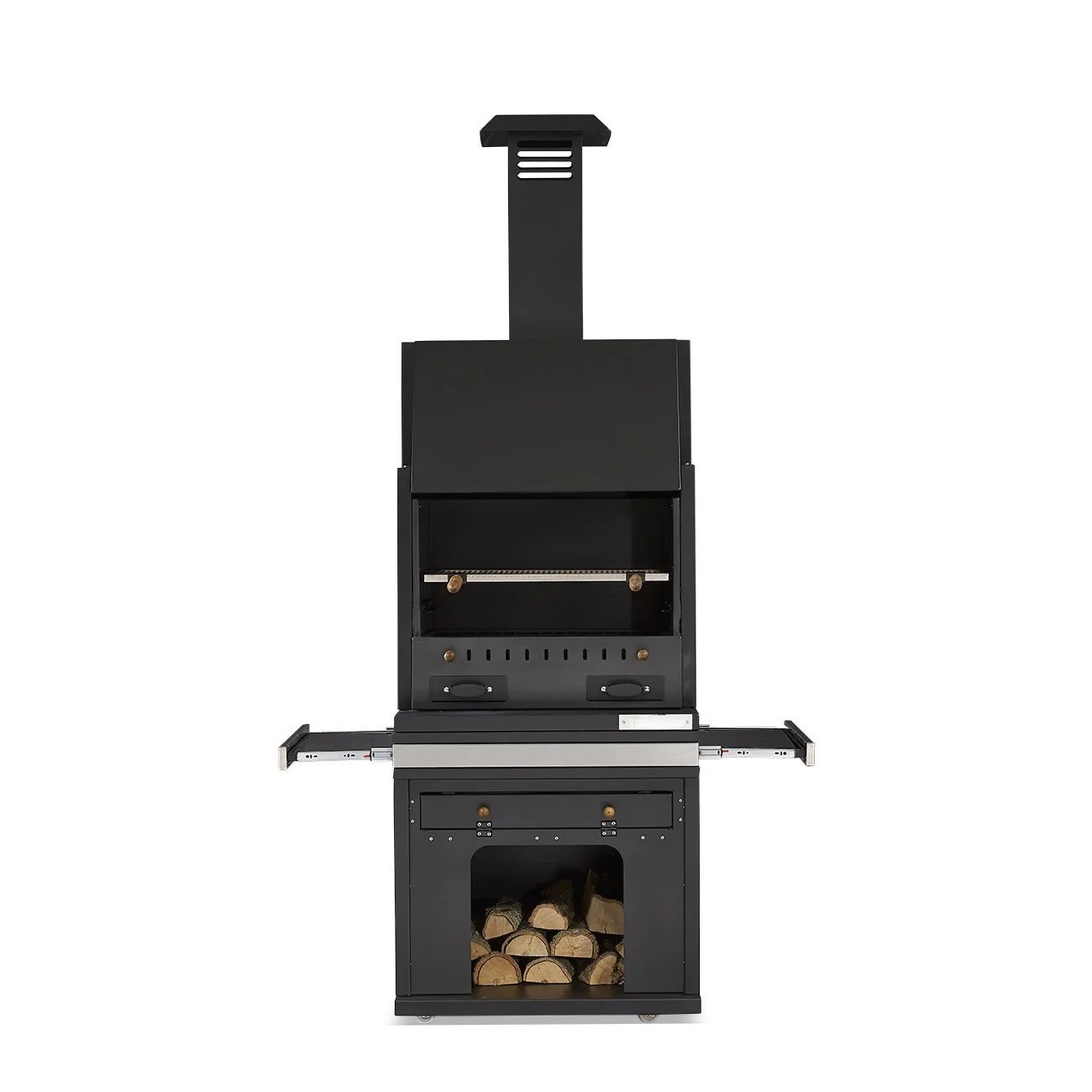 Schwarzer Edelstahl Grillkamin modern für Garten und Terrasse