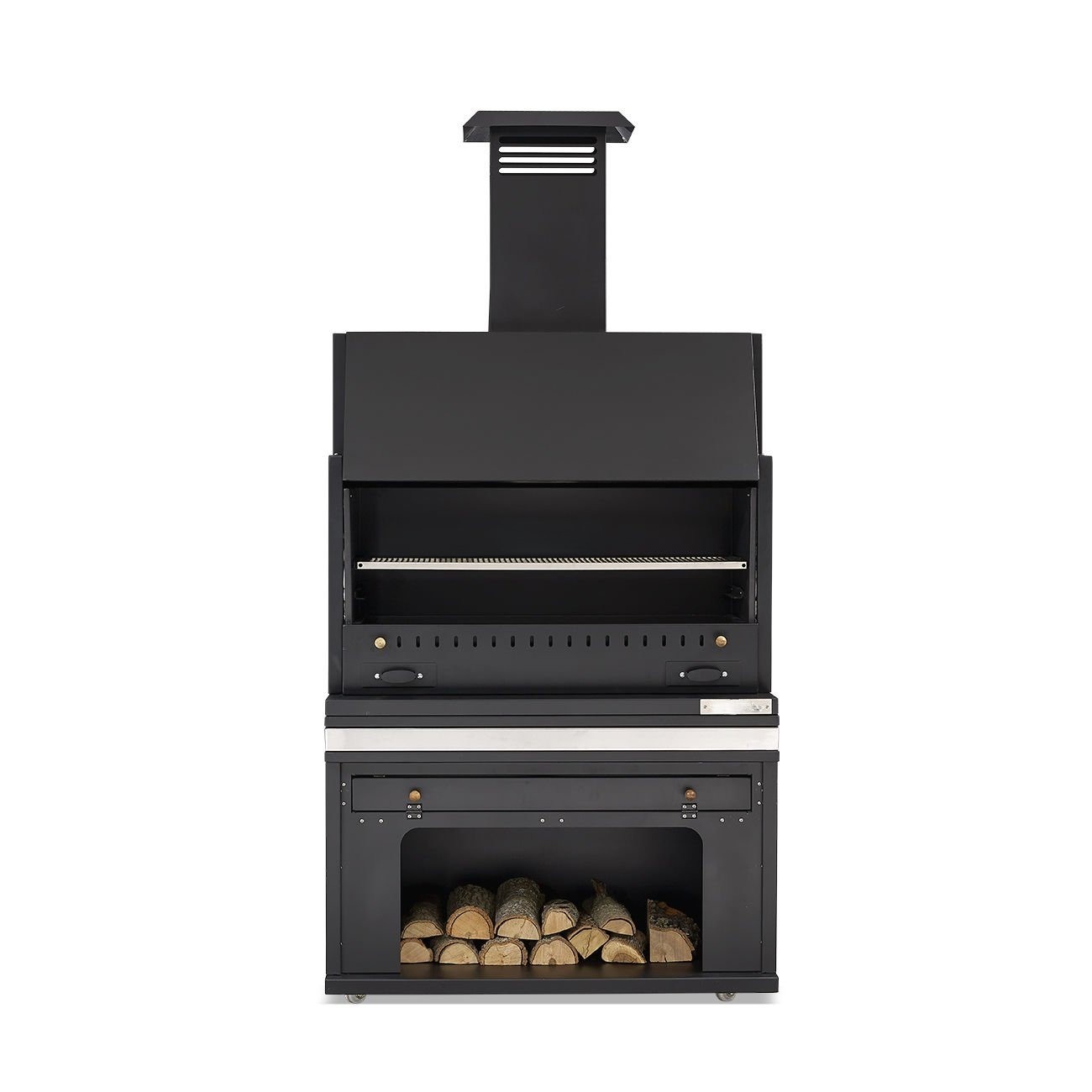 Eleganter Grillkamin aus Edelstahl in Schwarz für Garten und Terrasse