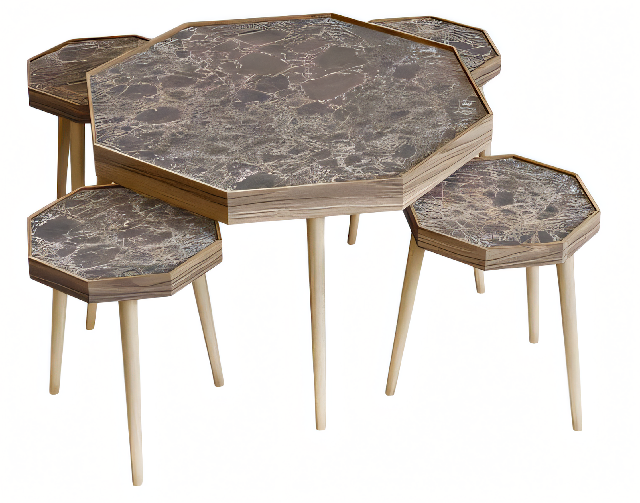 Eleganter Brauner Holz Couchtisch mit Beistelltischen im Set