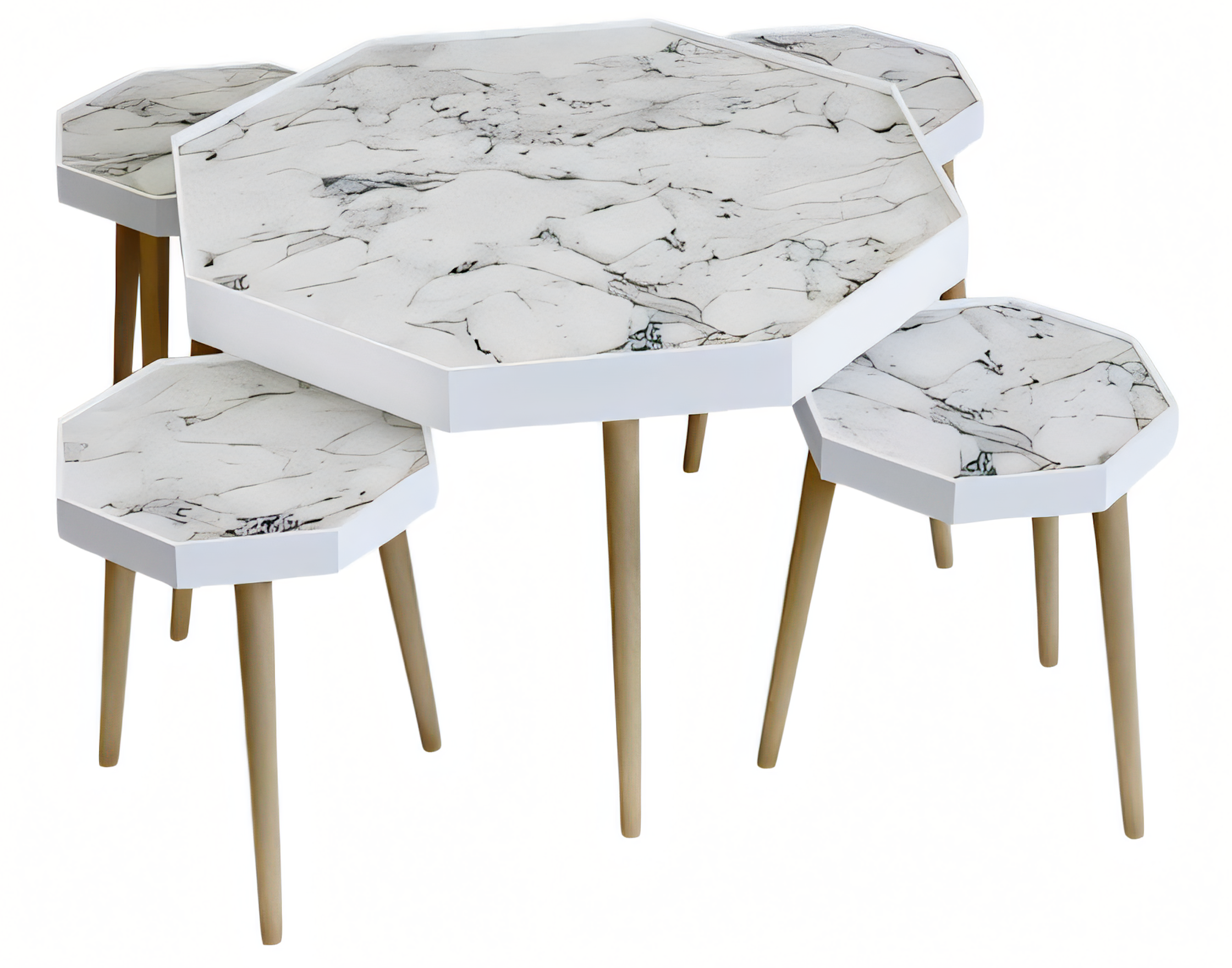 Weißer Holz Couchtisch mit Beistelltischen modern und stilvoll