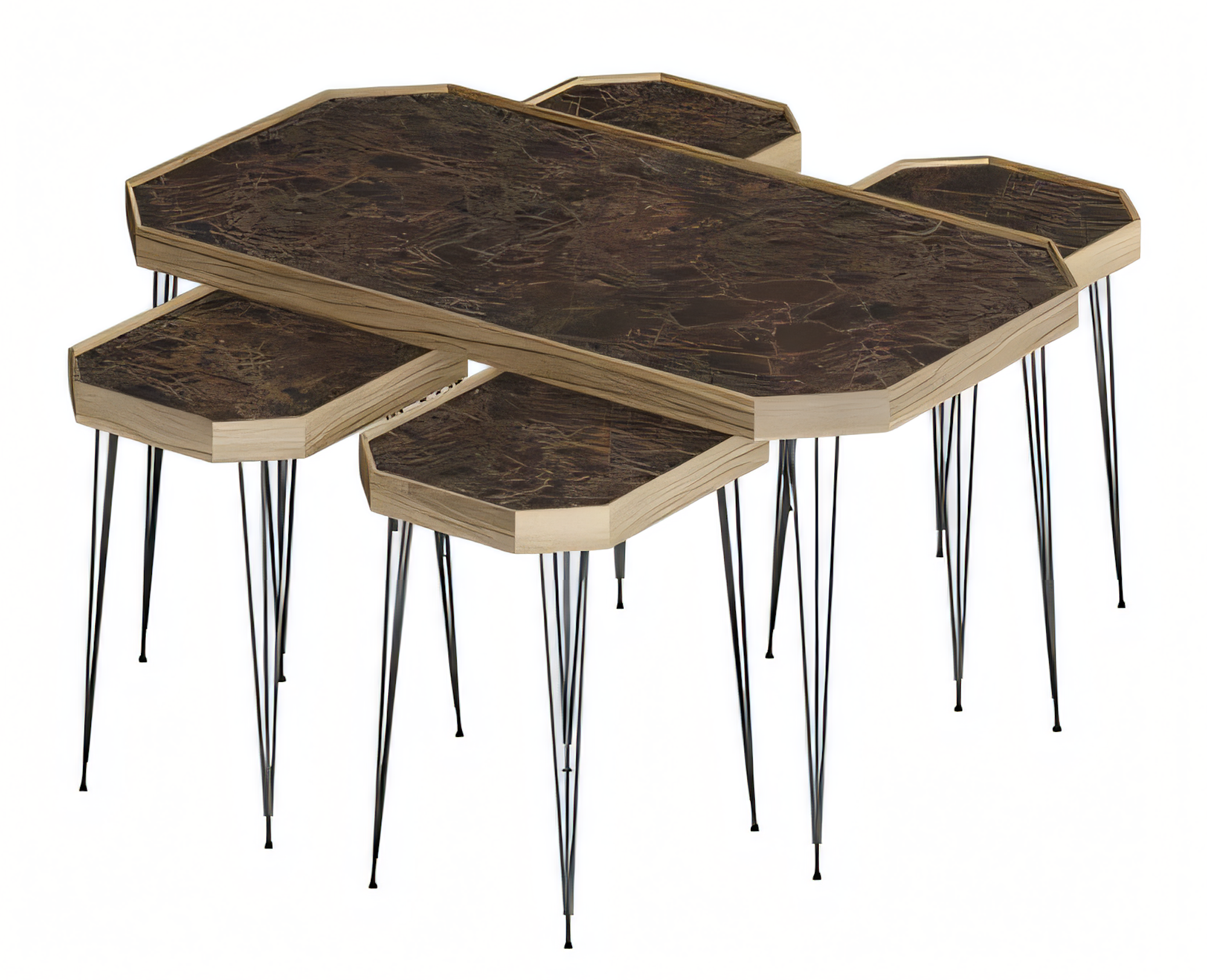 Eleganter Brauner Holz Couchtisch mit Beistelltischen im Stil