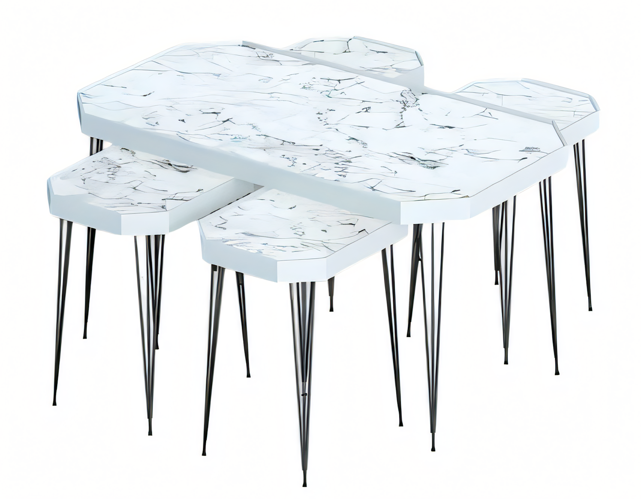 Eleganter Weißer Holz-Couchtisch mit Beistelltischen im modernen Stil