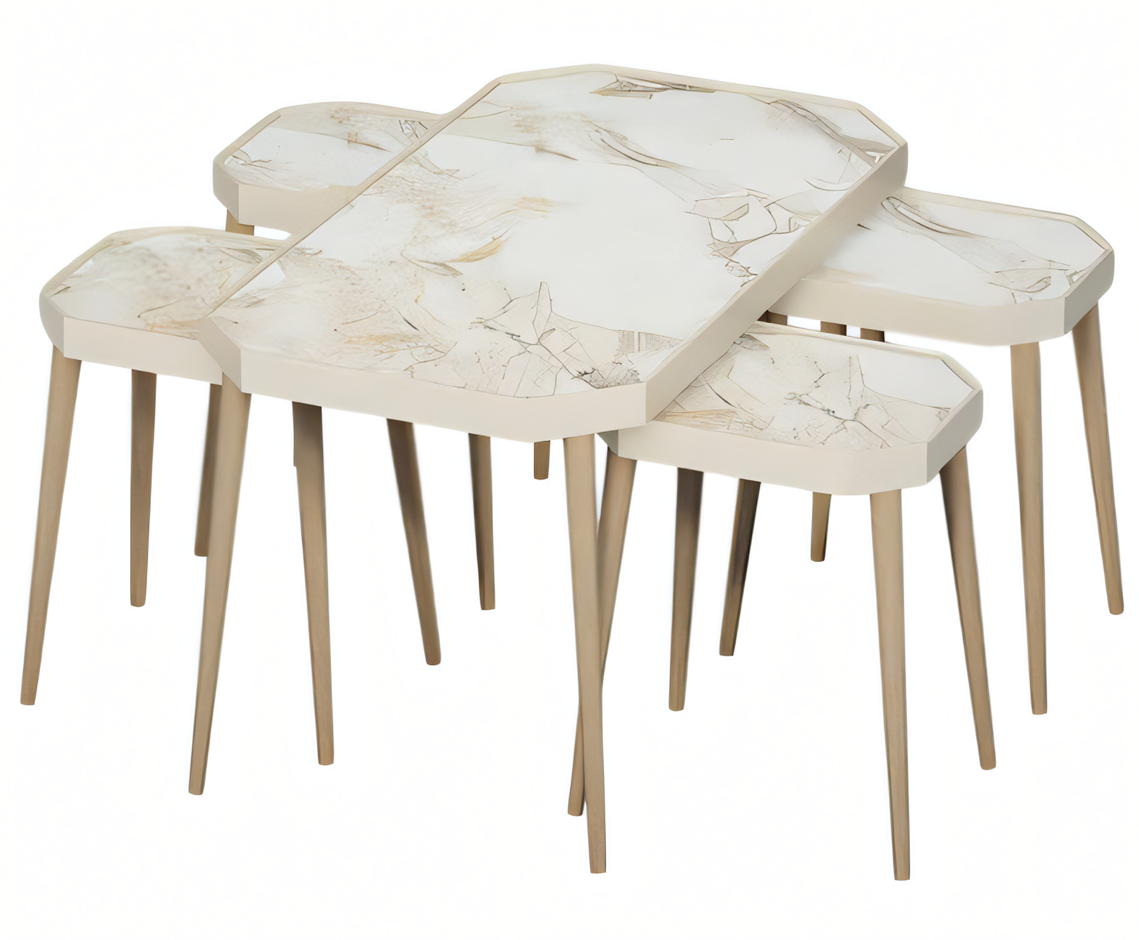 Beige Holz Couchtisch mit Beistelltischen im eleganten Stil