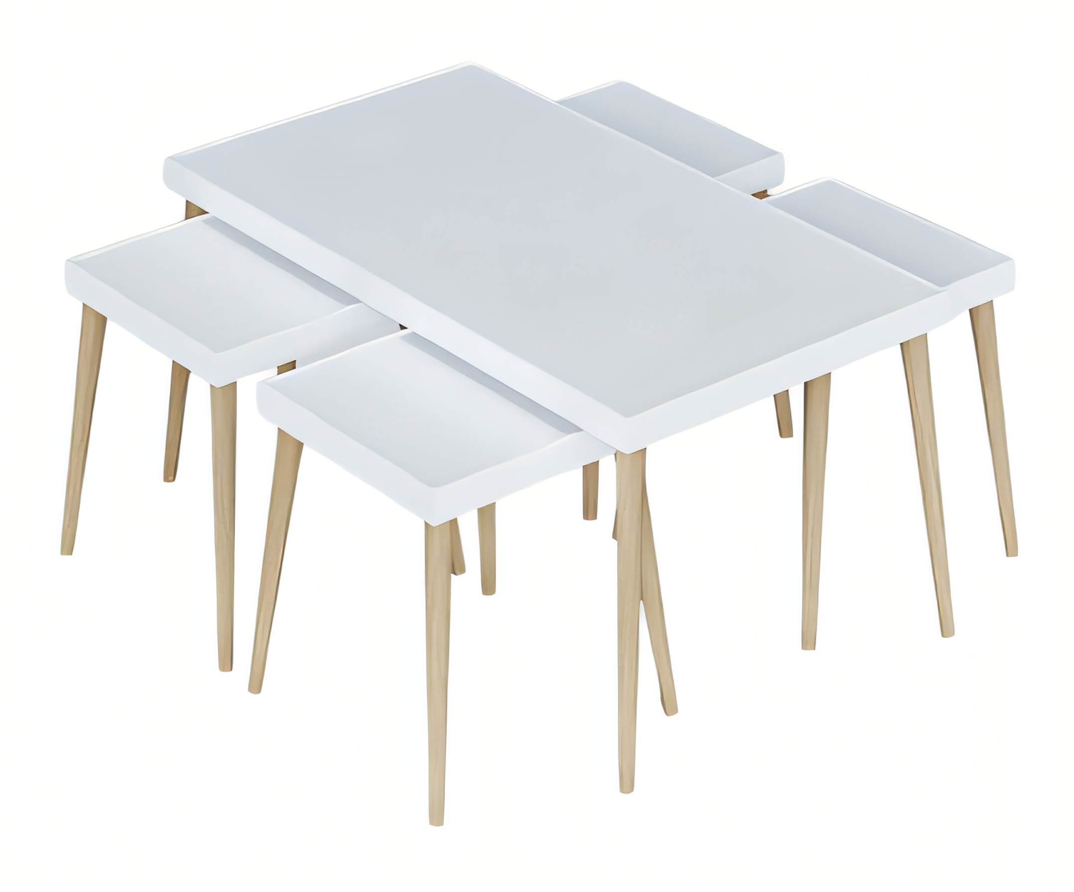 Weißer moderner Couchtisch mit Beistelltischen aus Holz