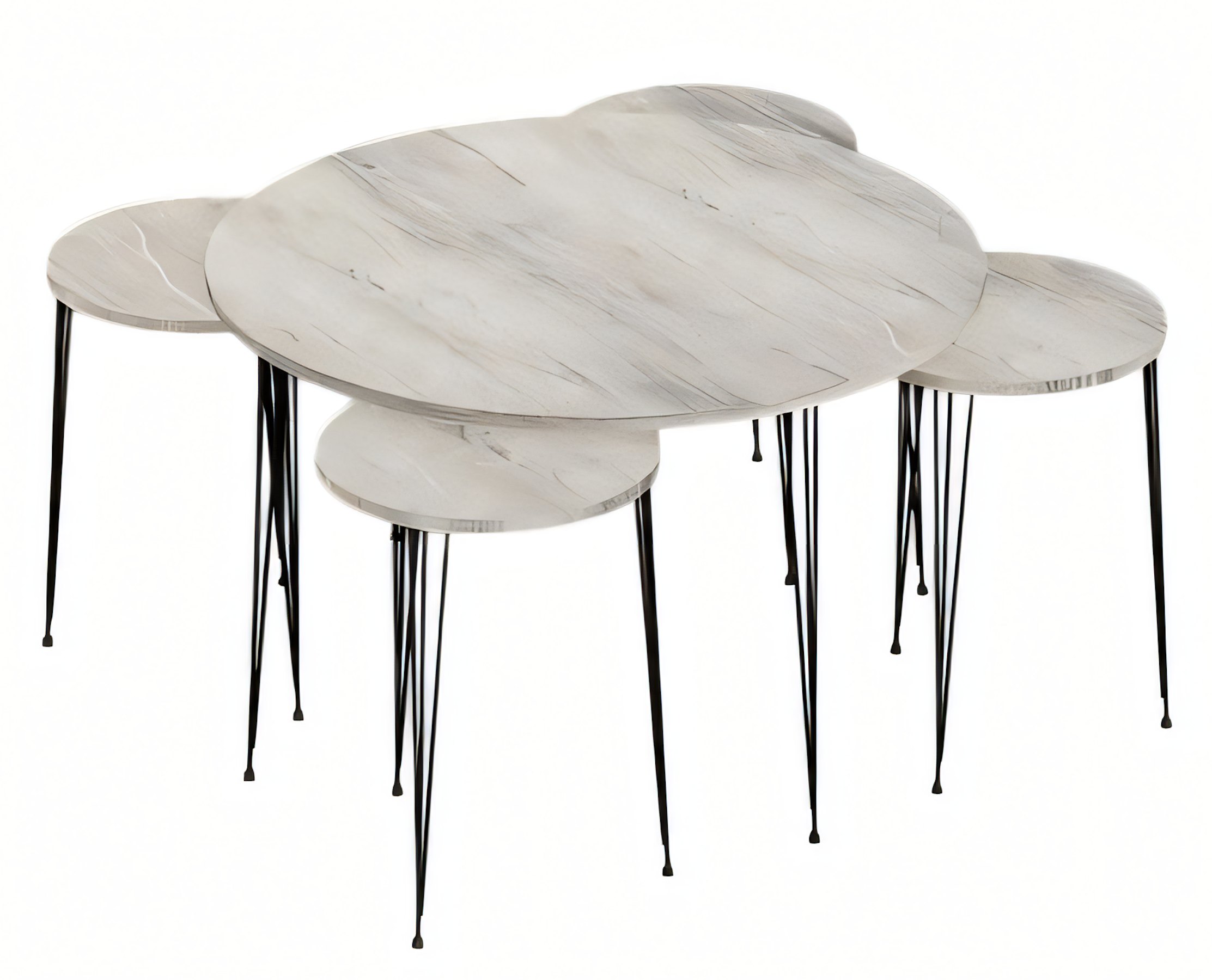 Moderner grauer Holz-Couchtisch mit Beistelltischen Set