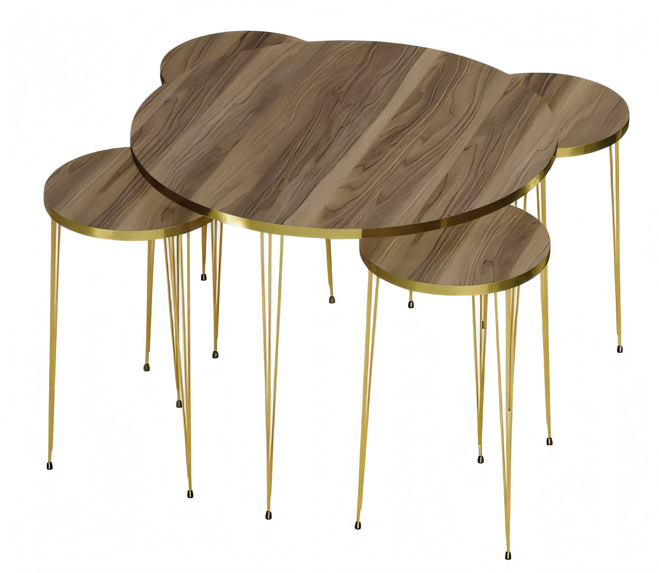 Moderner brauner Holz-Couchtisch mit Beistelltischen, stilvolles