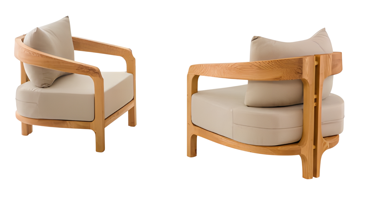 Beige Stoffsessel im modernen Design, 2er-Set, elegante Außenmöbel