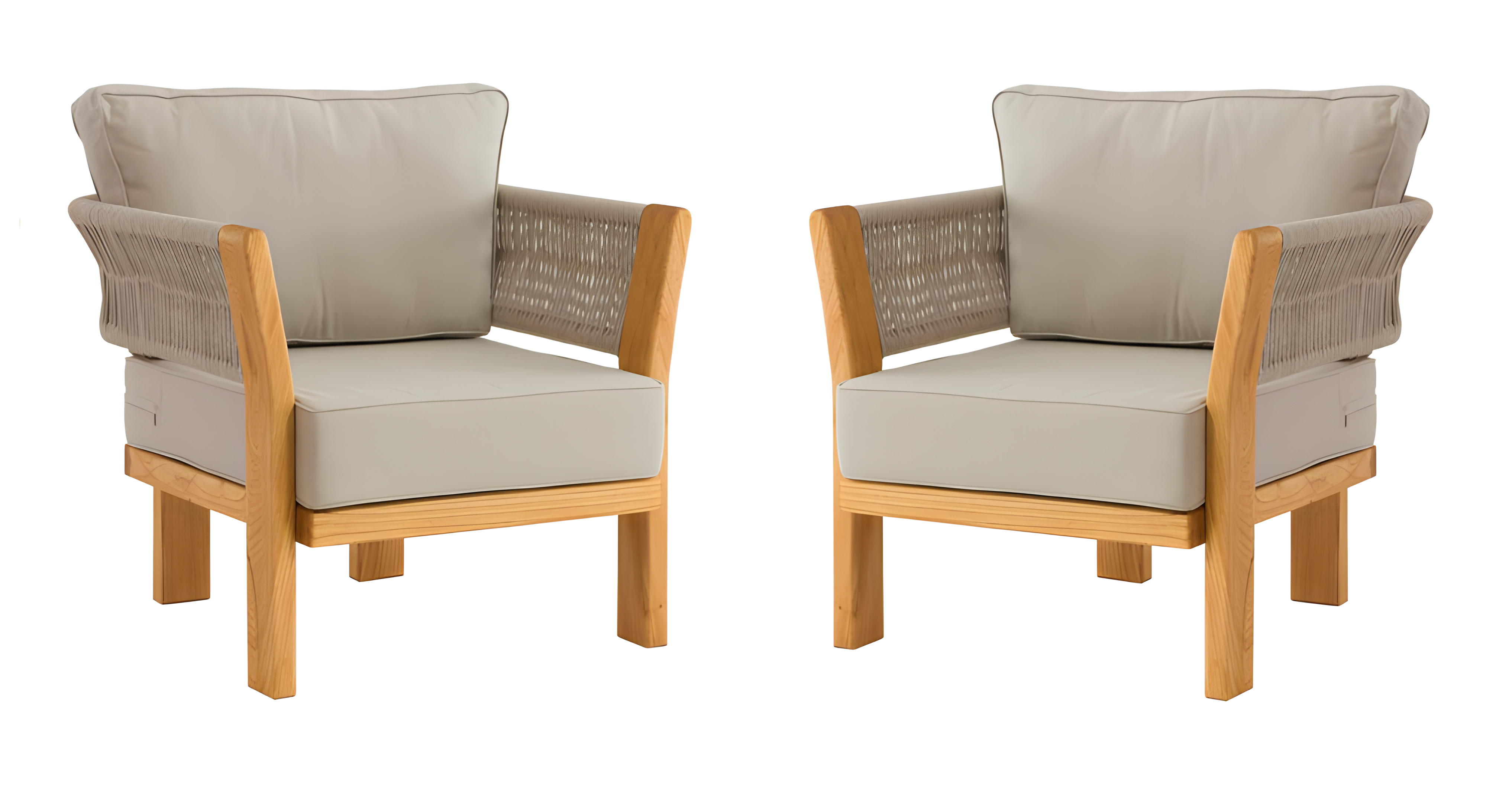 Beige Stoff- und Holzsessel im modernen Design, 2er-Set