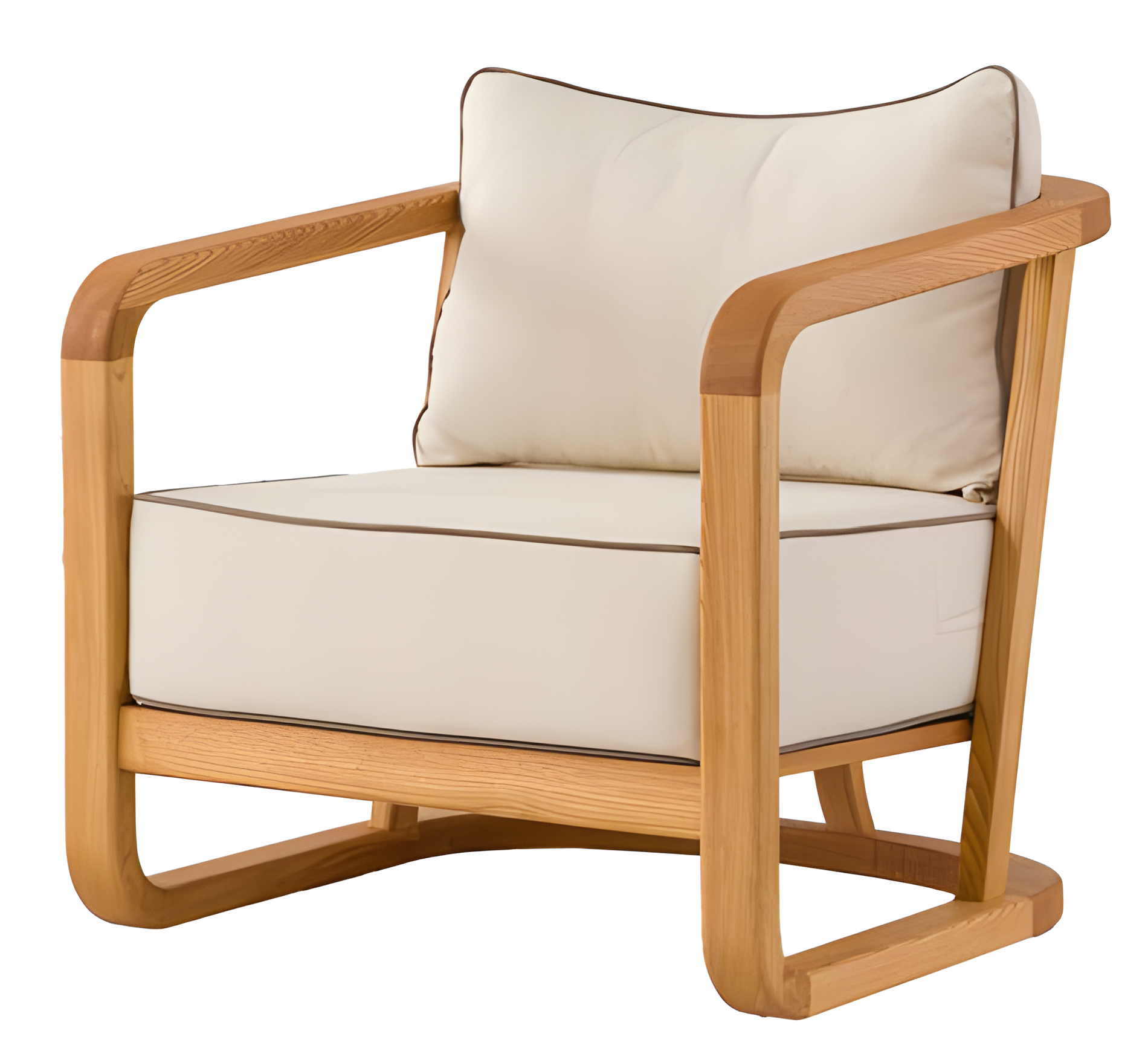 Beiger Stoff- und Holzsessel im modernen Design