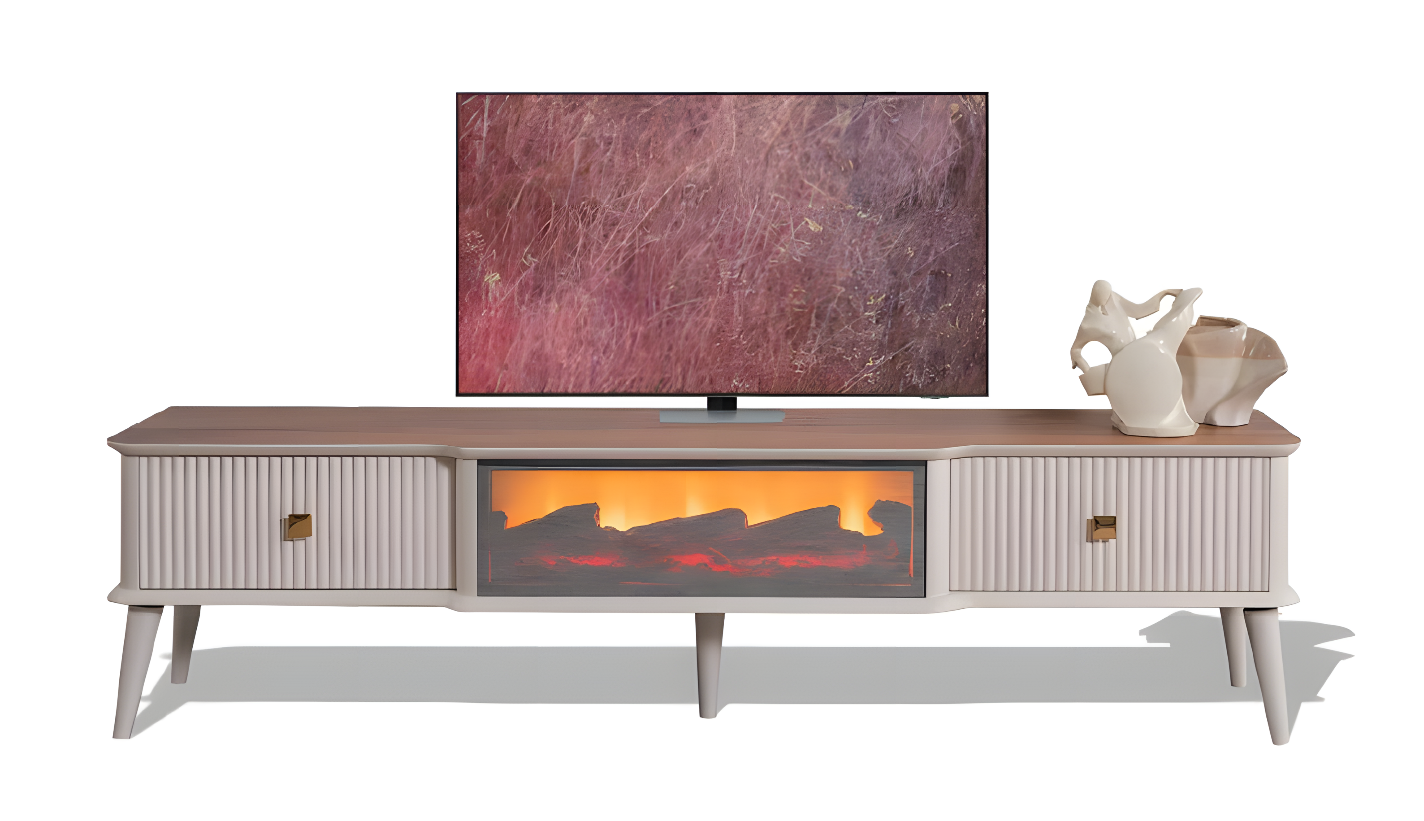 Die perfekte Kombination: TV-Lowboard, Kamin und Stauraum in einem Design