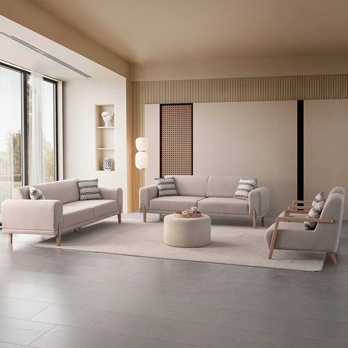 Set für ein stilvolles Wohnzimmer Sofas und Sessel im modernen Stil