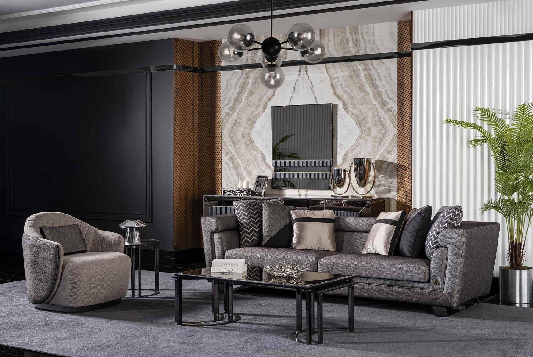 Wohnzimmer Sofagarnitur Grau Dreisitzer Sessel Luxus Couch Set 4 1 Sitzer