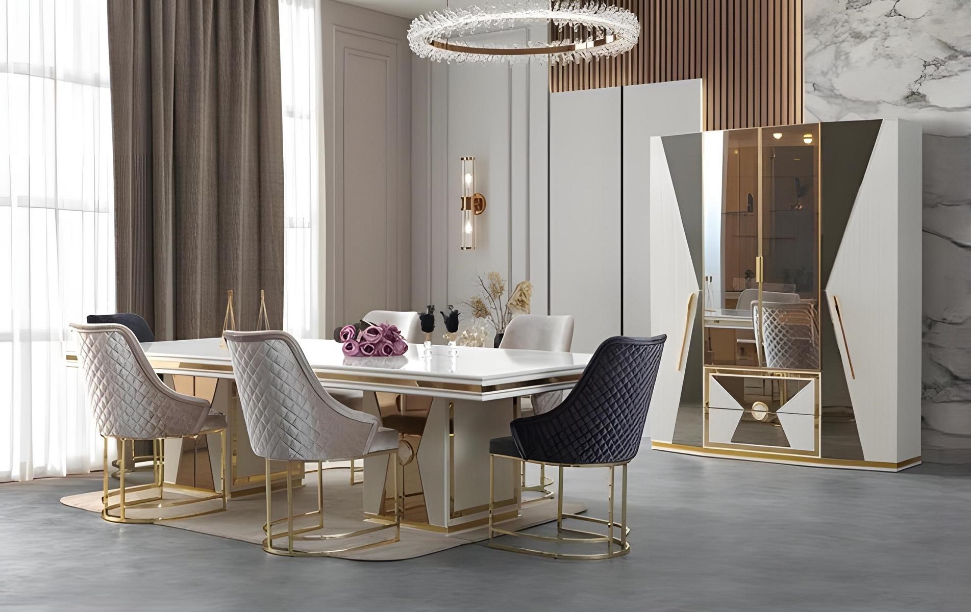 Elegantes 6-tlg Esszimmer Set mit Esstisch Stühlen und Vitrine