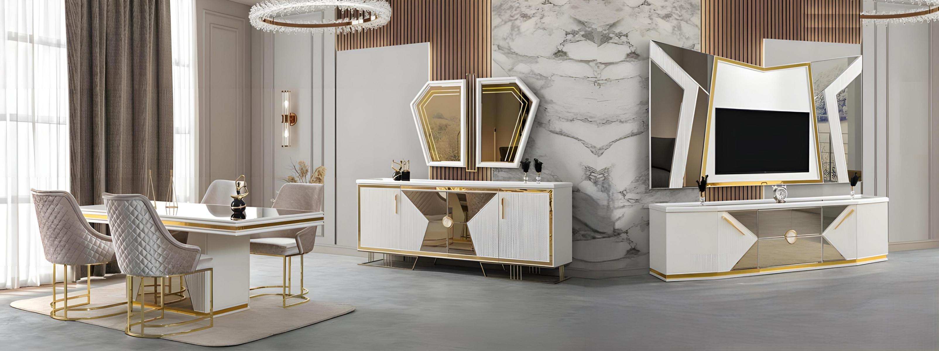 Exklusives Esszimmer Set mit Esstisch 4 Stühlen Sideboard TV Ständer