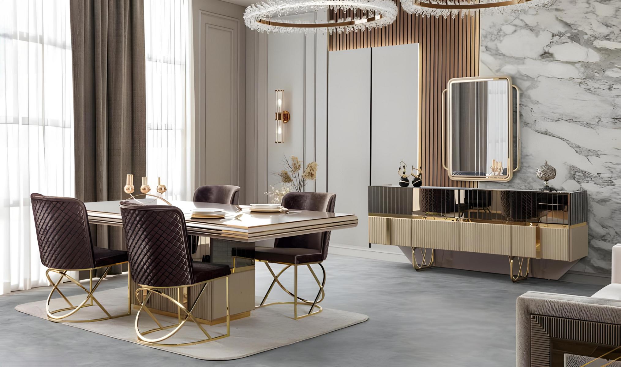 Stilvolles Esszimmer-Set mit Esstisch 4 Stühlen Sideboard und Spiegel