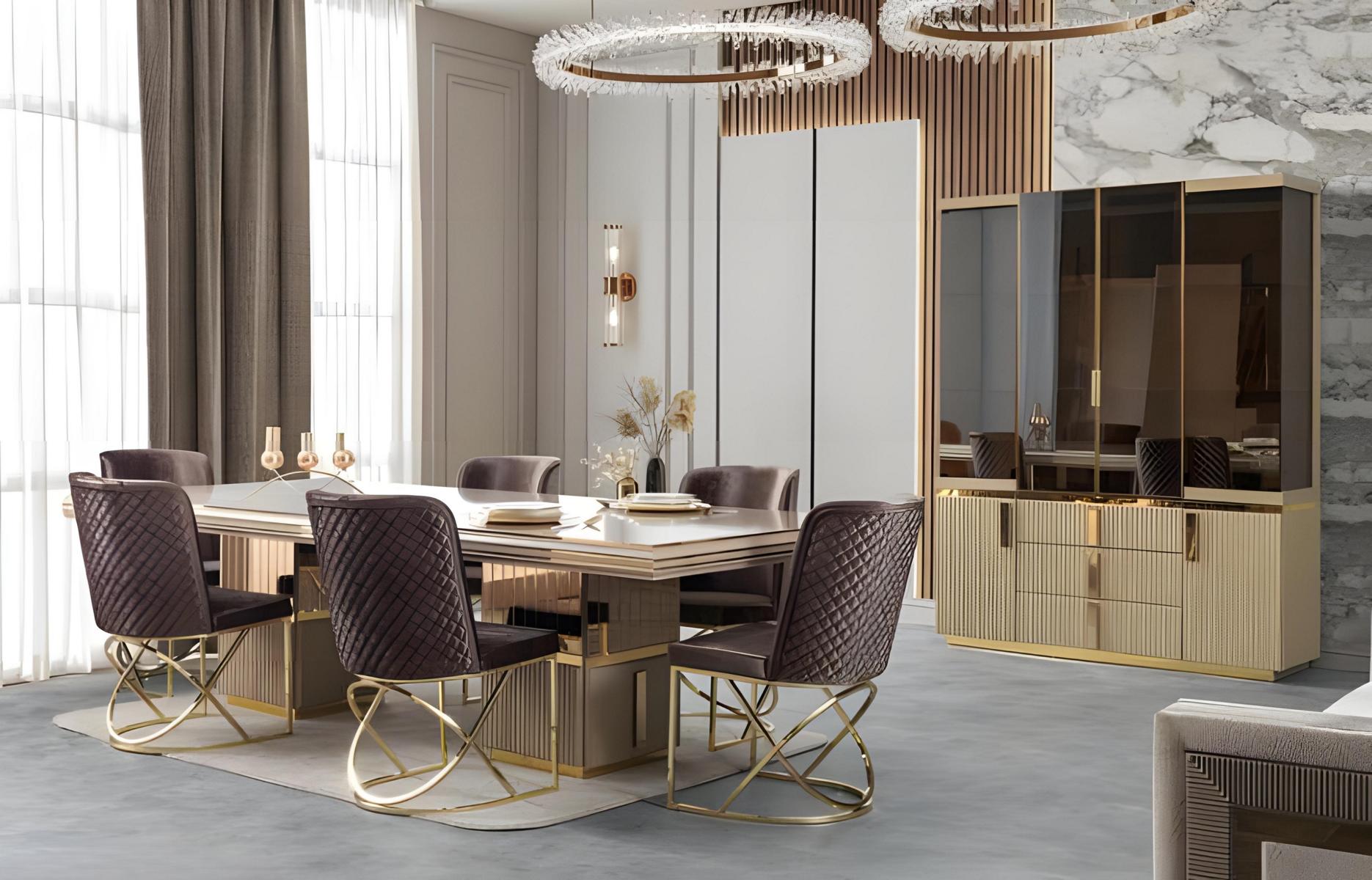 Luxuriöses Esszimmer-Set mit Esstisch 4 Stühlen Vitrine und TV Ständer