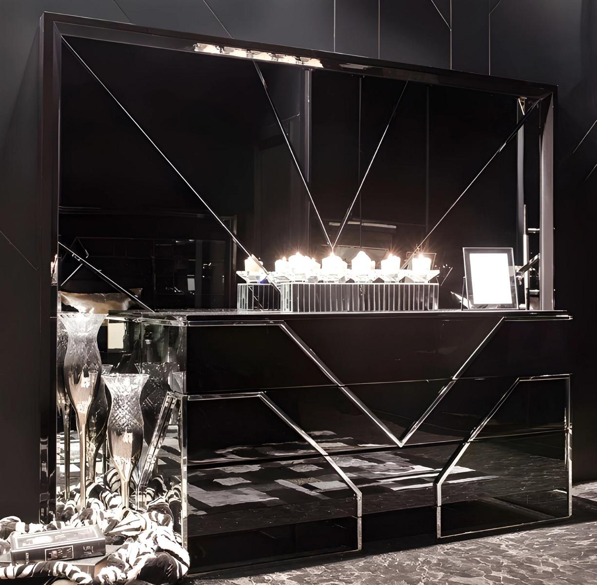 Exklusive Schwarze Kommode Wohnzimmer Edle Anrichte Holzmöbel