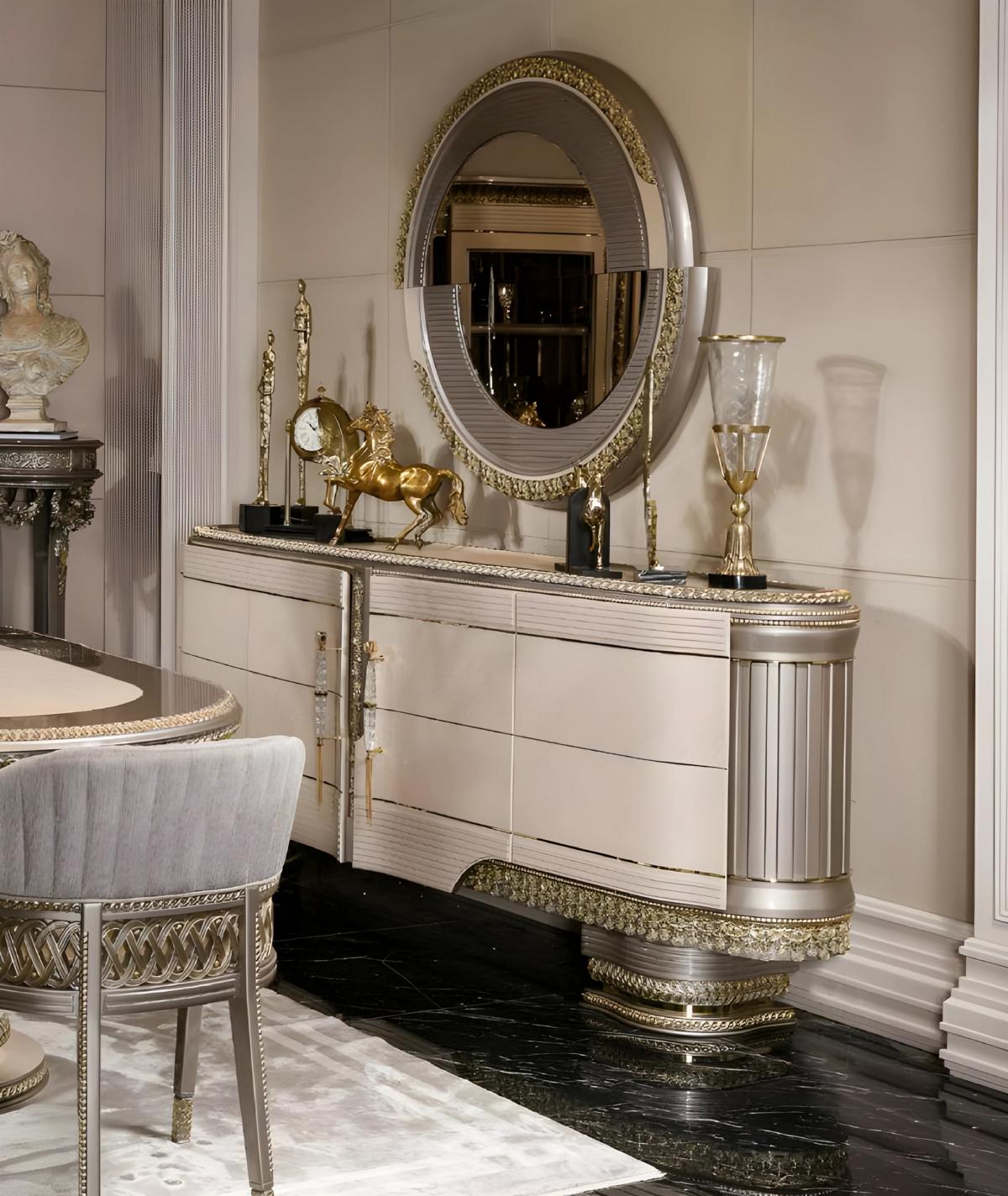Klassisches Sideboard Luxus Spiegel Designer Wohnzimmer Holz Möbel