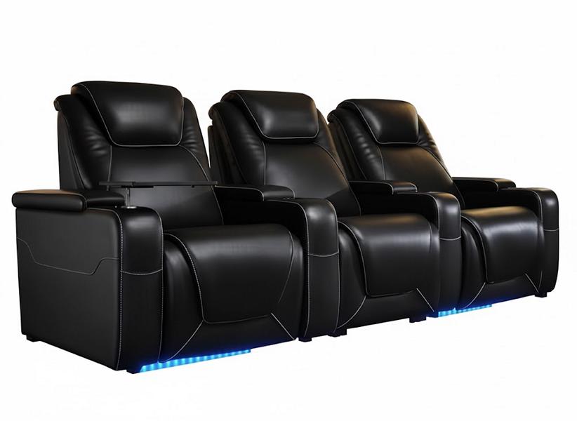 3-Sitzer Relaxsessel Leder Material Sessel mit Getränkehaltern Schwarz
