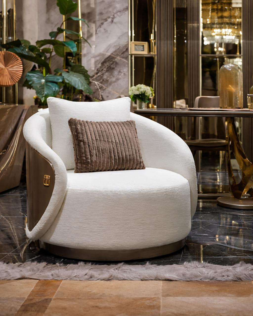 Schicker Weißes Sitzsessel Luxuriöser Loungesessel Textilsessel