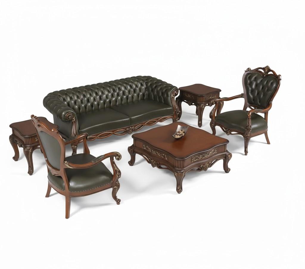 Edles Klassisches Wohnzimmer Set Chesterfield Sofas Couchtisch Sessel