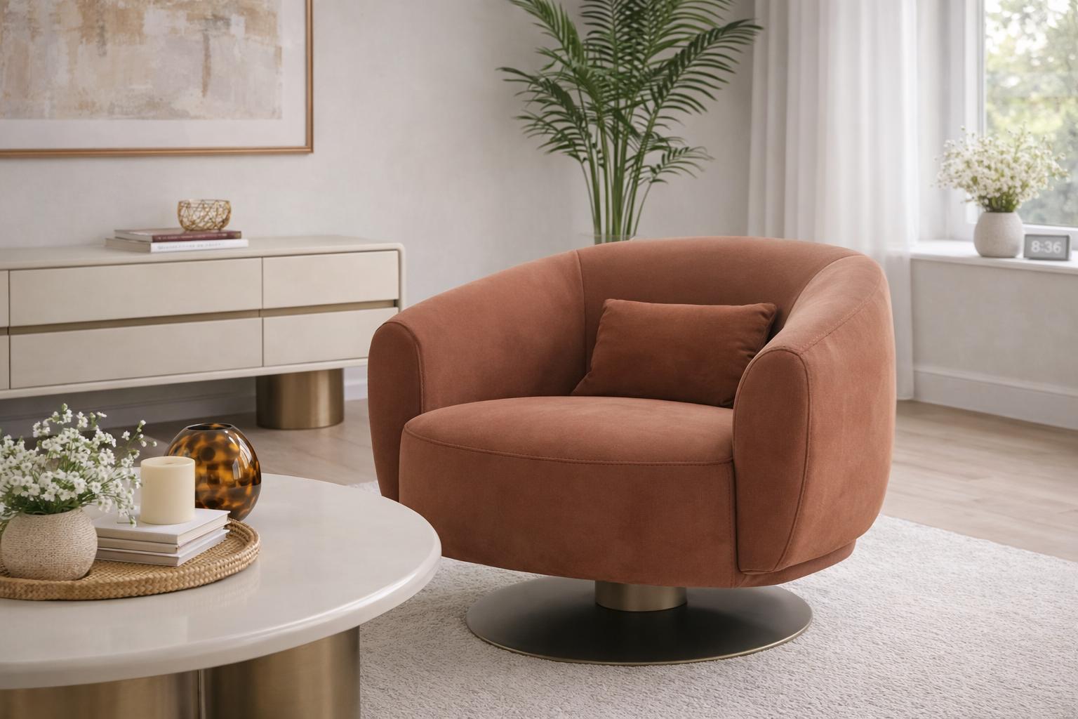 Brauner Textilsessel Bequemer Sitzsesel Luxuriöse Wohnzimmer Möbel