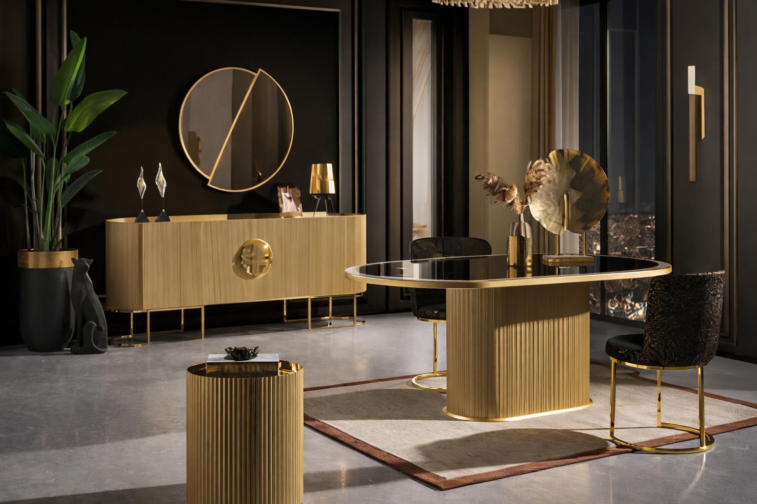 Luxuriöses Esszimmer Set Tisch Stühle Sideboard Spiegel Beistelltisch