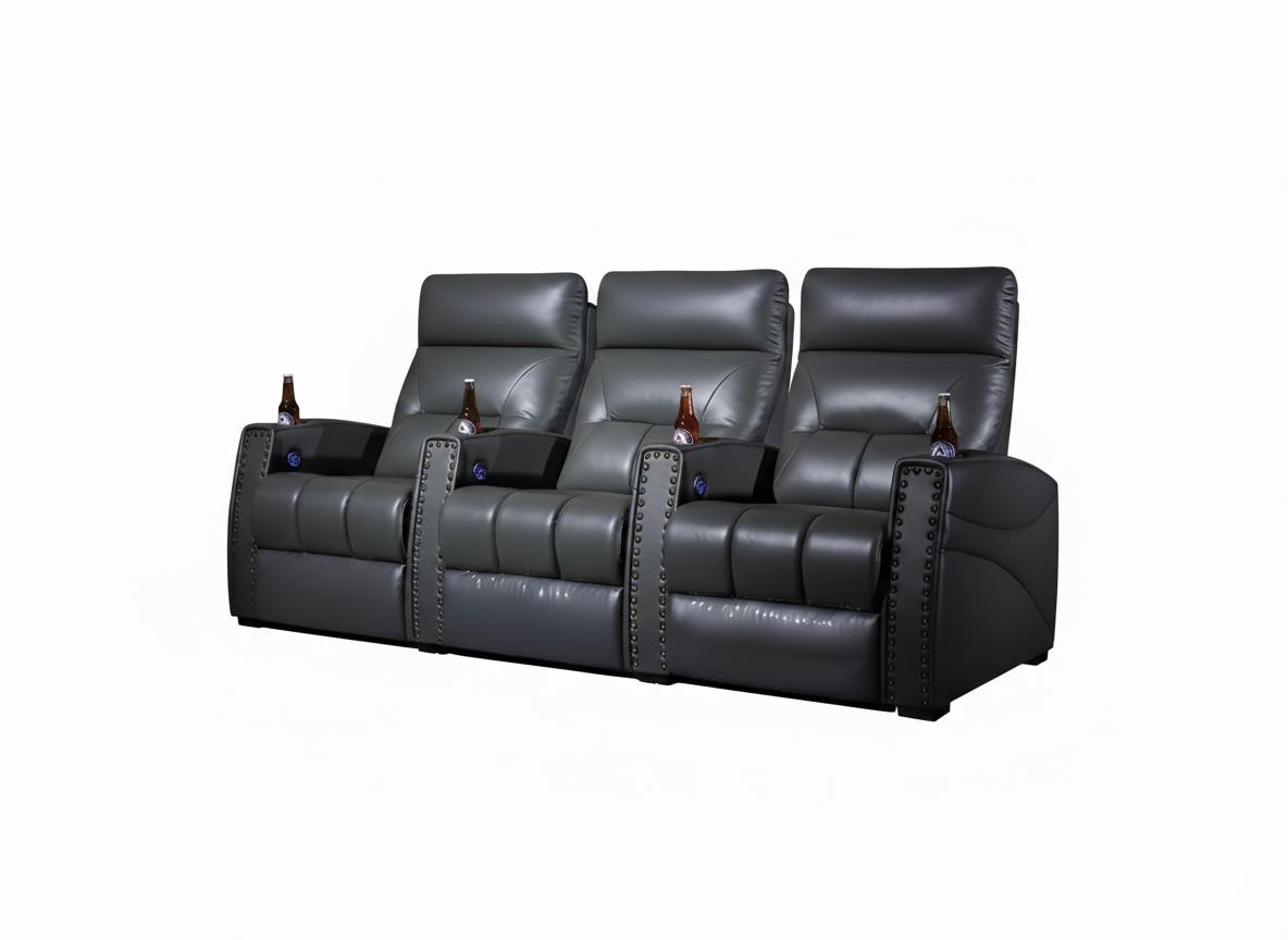 3-Sitzer Sessel Schwarz Moderner Stil Sessel mit Getränkehaltern Leder
