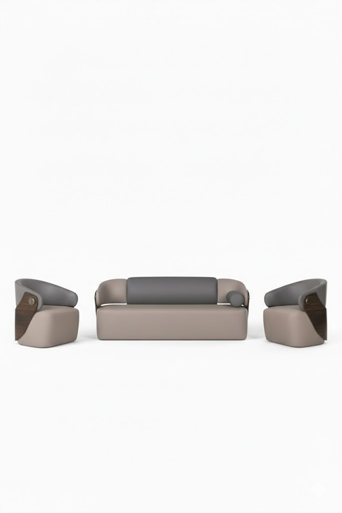 Beige Ledergarnitur Luxuriöse Ledercouch 2x Edle Sitzsessel 3tlg Set