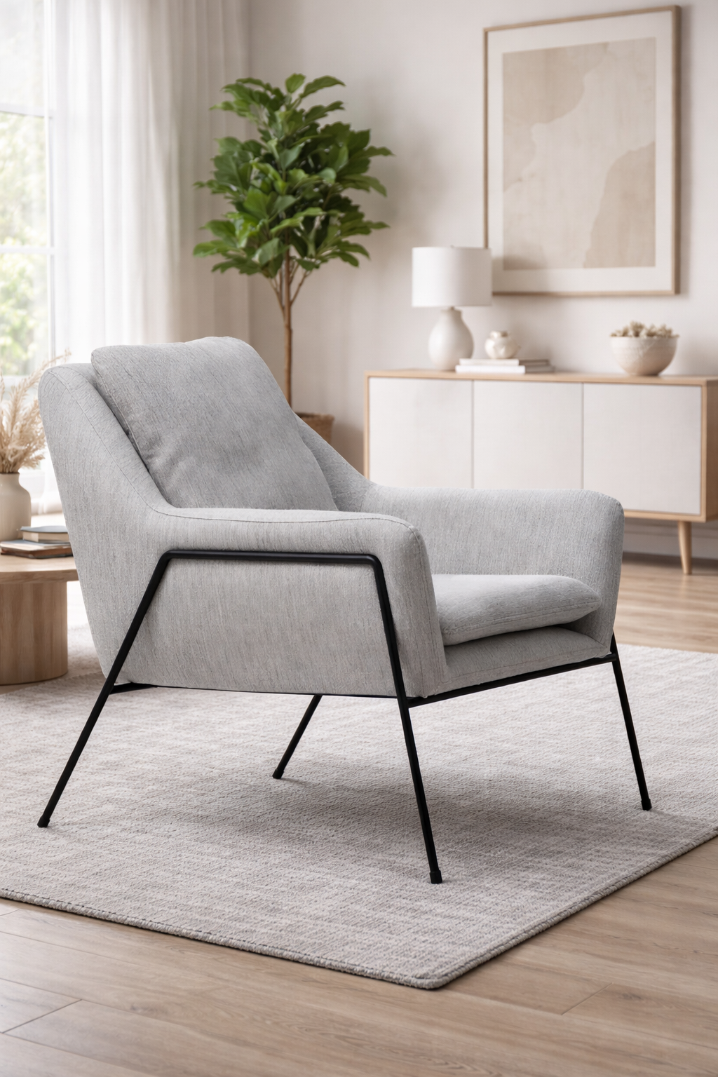 Designer Grauer Sessel Wohnzimmer Einsitzer Luxuriöser Textilsessel