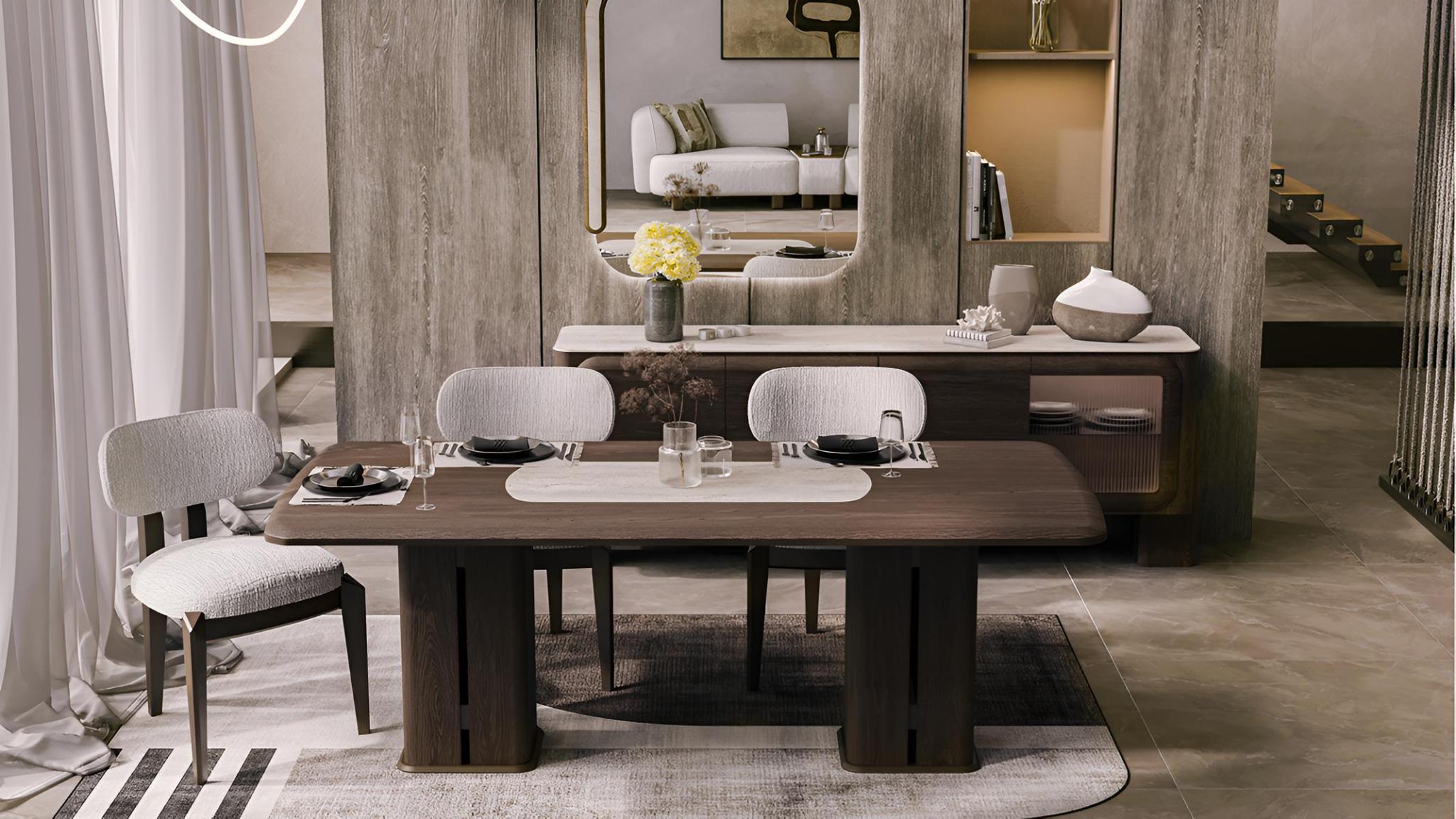 Elegantes Esszimmer Set Holztisch Edle 4x Polsterstühle Sideboard