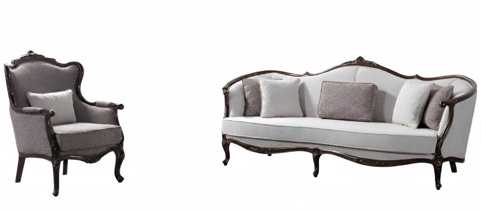 Wohnzimmer-Set 3-Sitzer-Sofa Sessel Weiß Klassischer Stil Weiches Sofa