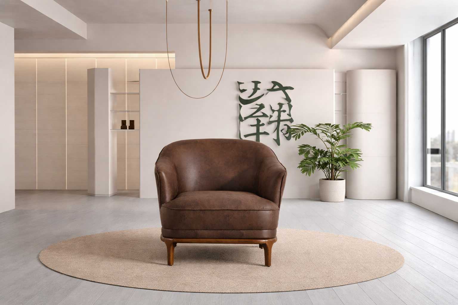 Hochwertiger Ledersessel Brauner Wohnzimmer Einsitzer Luxus Möbel