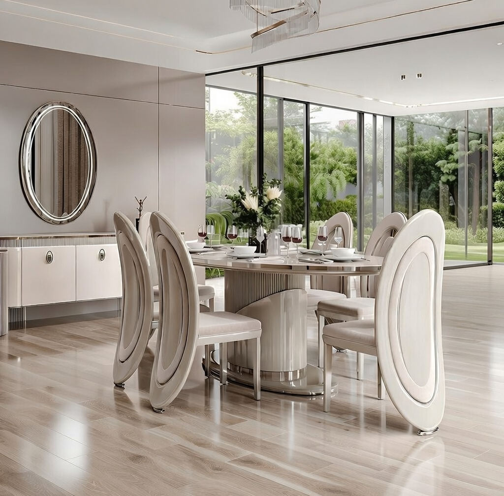 Luxuriöses Esszimmer Set Designer Esstisch Stühle Sideboard Spiegel