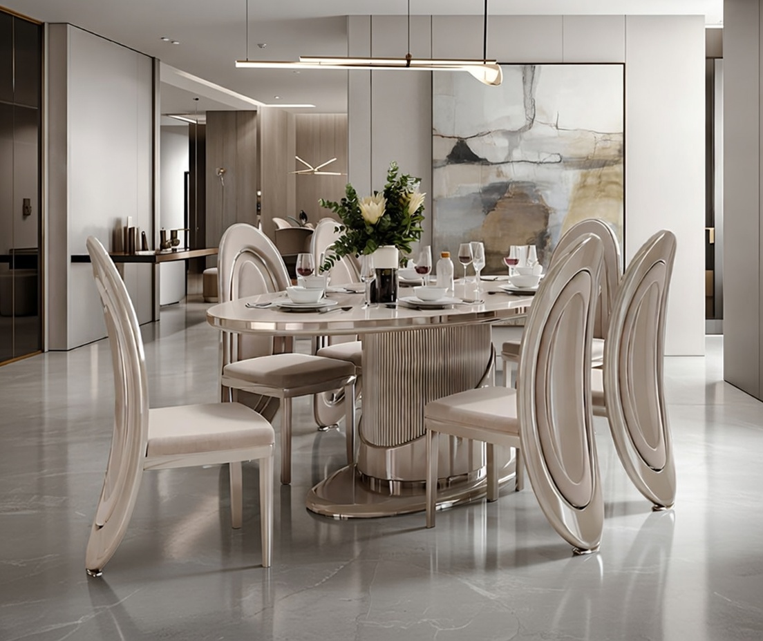 Essgruppe Tisch sechs Stühle Hochwertiges Esszimmer Möbel