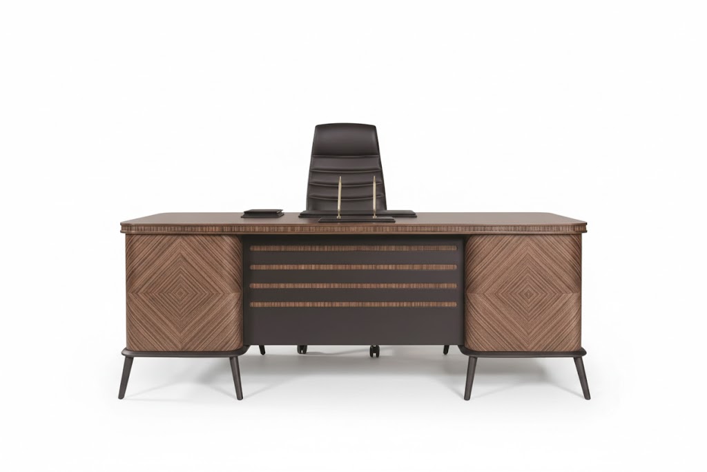 Moderner Schreibtisch Minimalistischer Stil Braune Farbe Holzrahmen