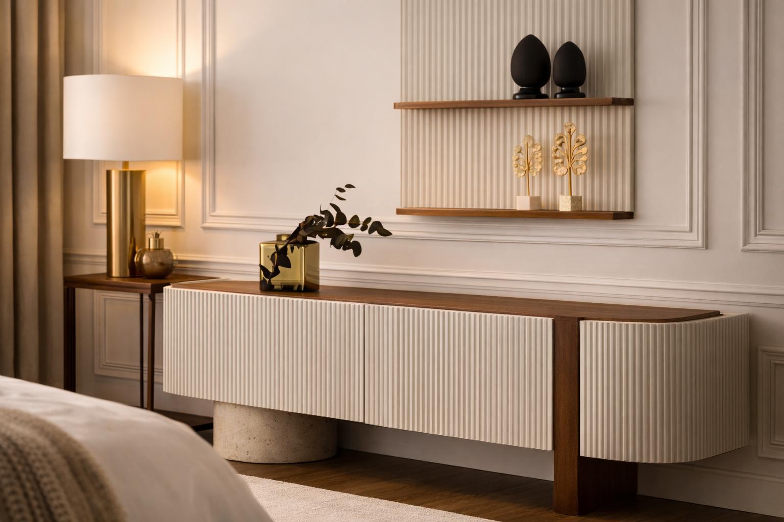 Modernes TV-Lowboard mit Wandregal aus MDF und elegantem Design