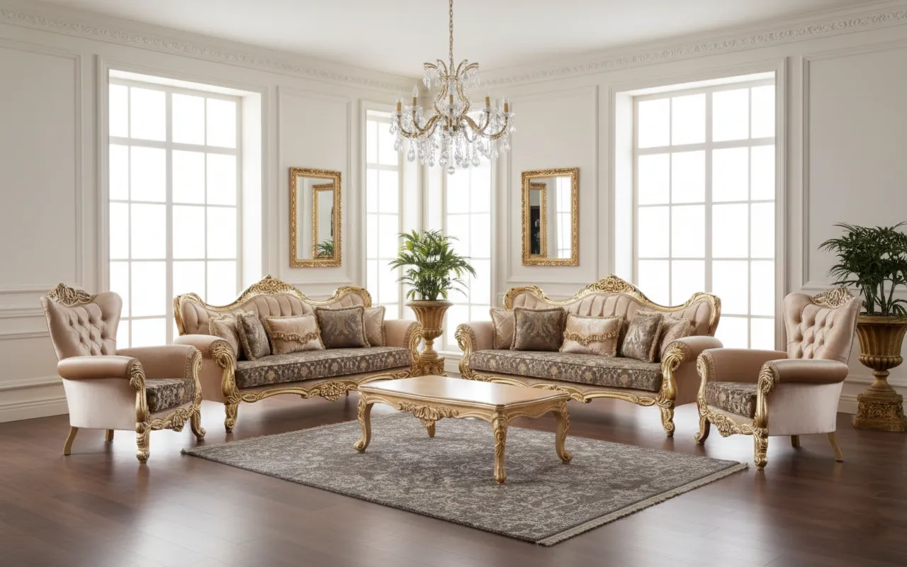 Chesterfield Beige Klassische Sofagarnitur Schicke 3-Sitzer 2x Sessel