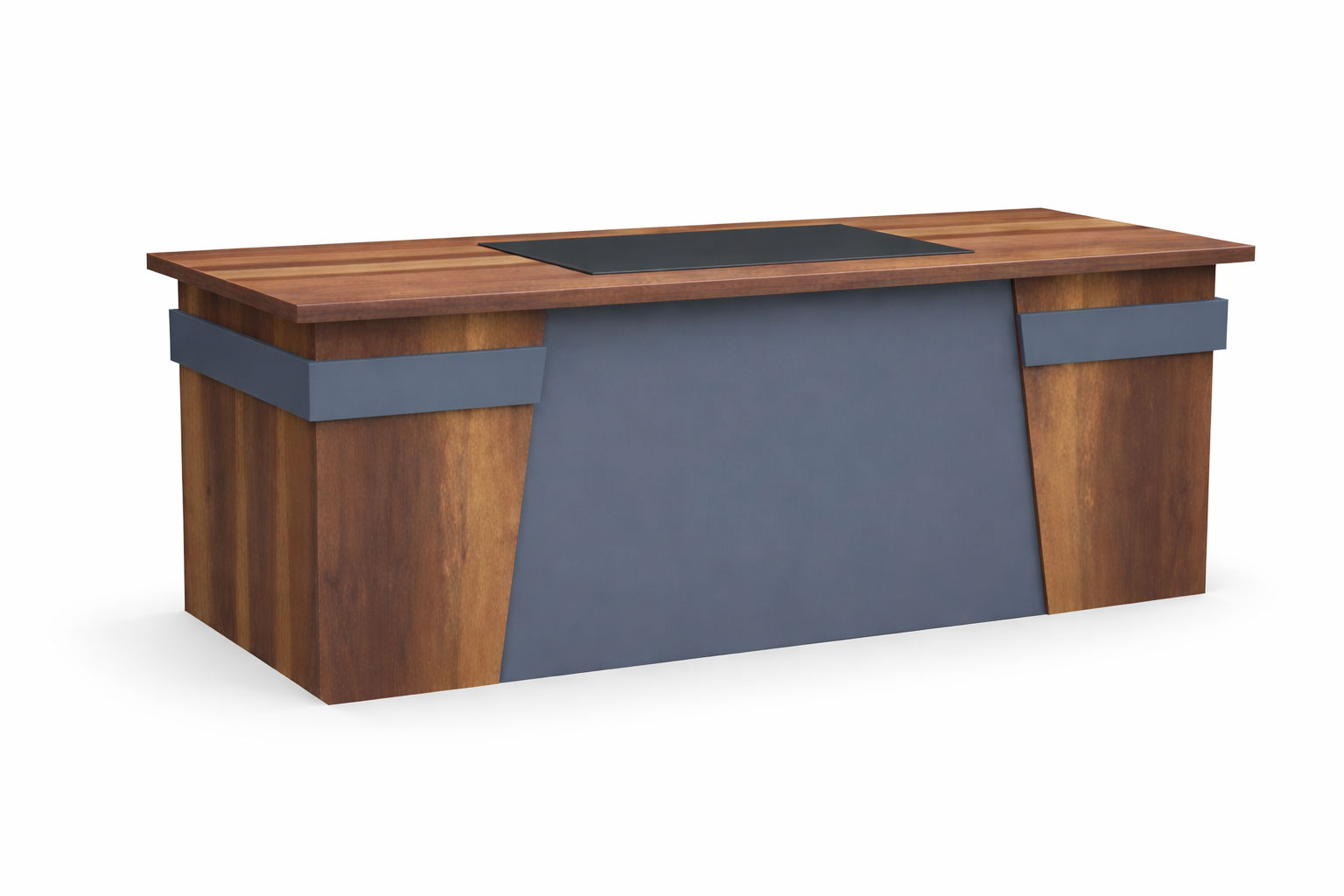 Chefschreibtisch Modernes Design Grau, Braun Holzrahmen Einfarbiges