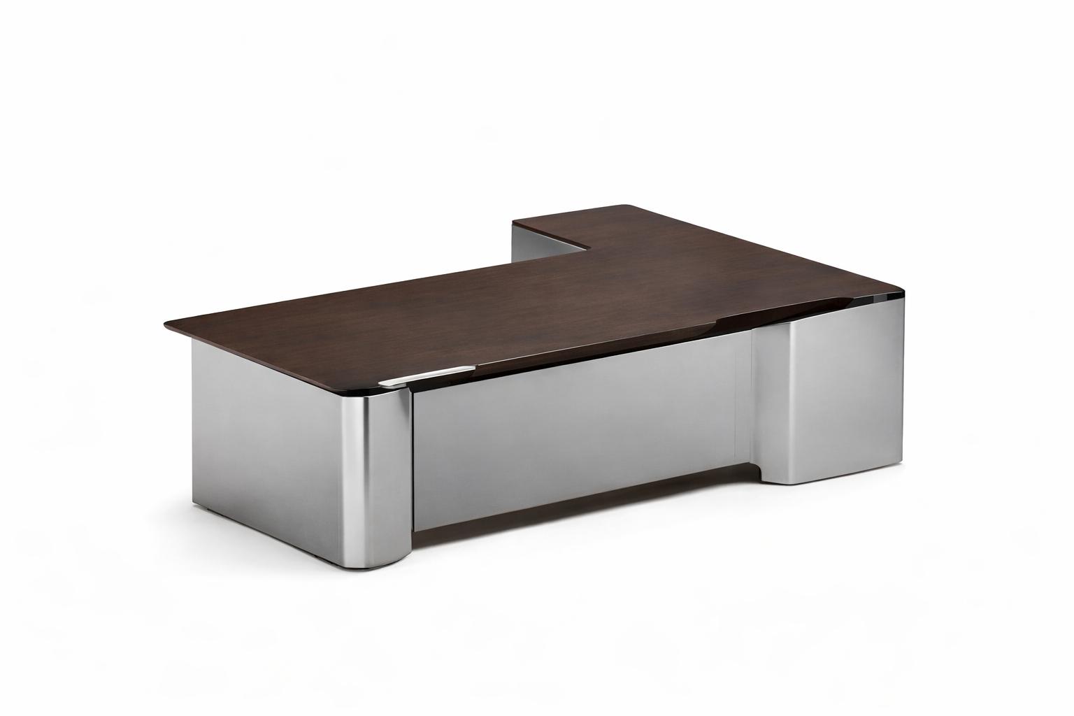 Eleganter Schreibtisch aus Holz und Metall mit modernen Akzenten