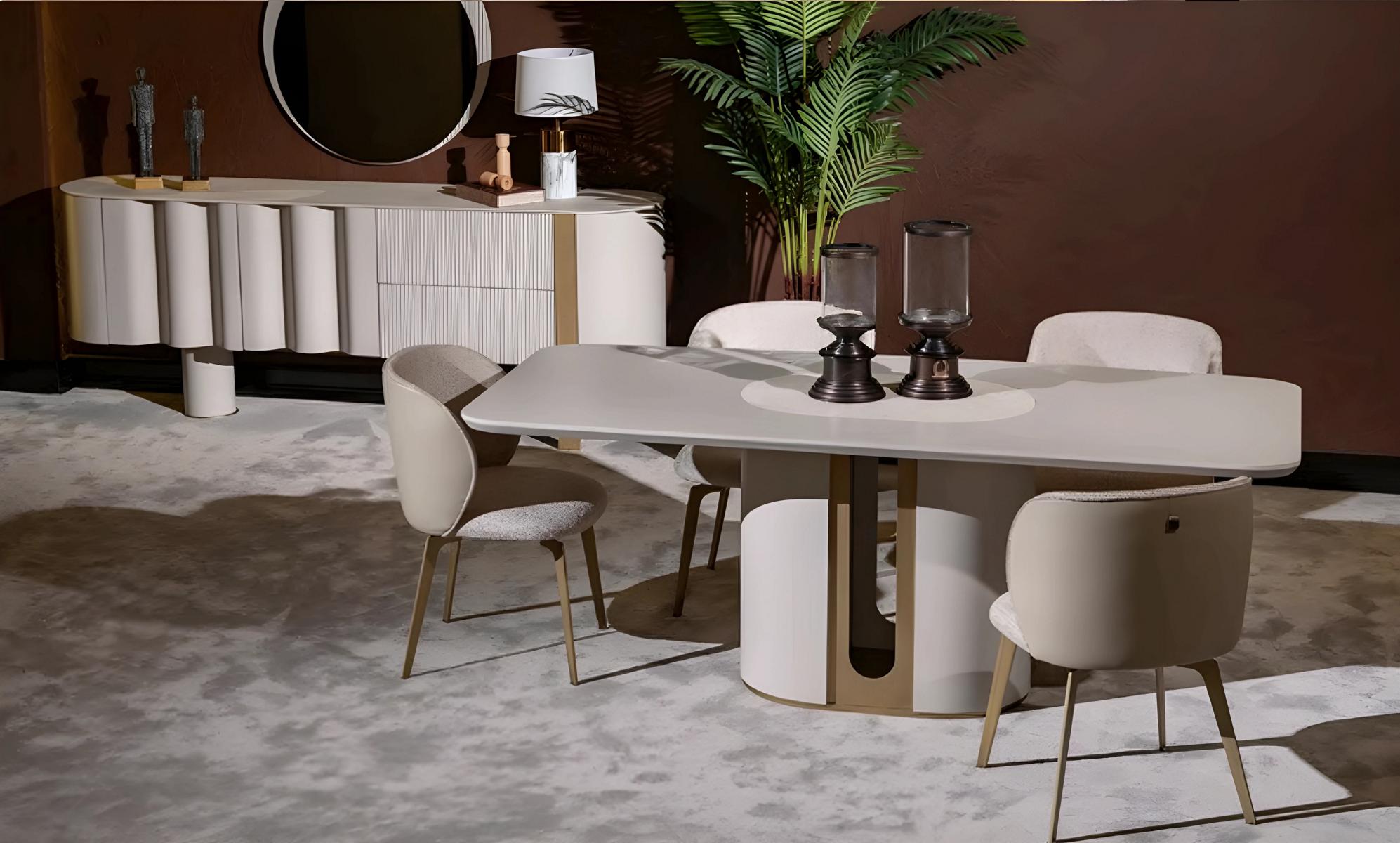Beiges Luxuriöses Esszimmer Set Designer Esstisch Polsterstühle