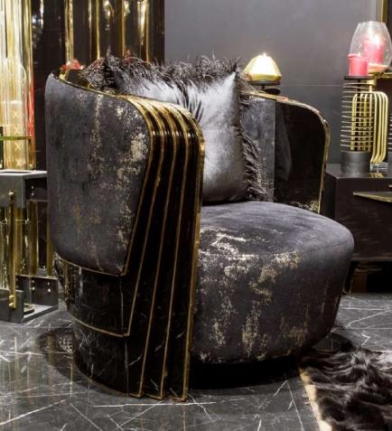 Bequemer Sessel Rund Design Samt Schwarz Elegante Metall Details