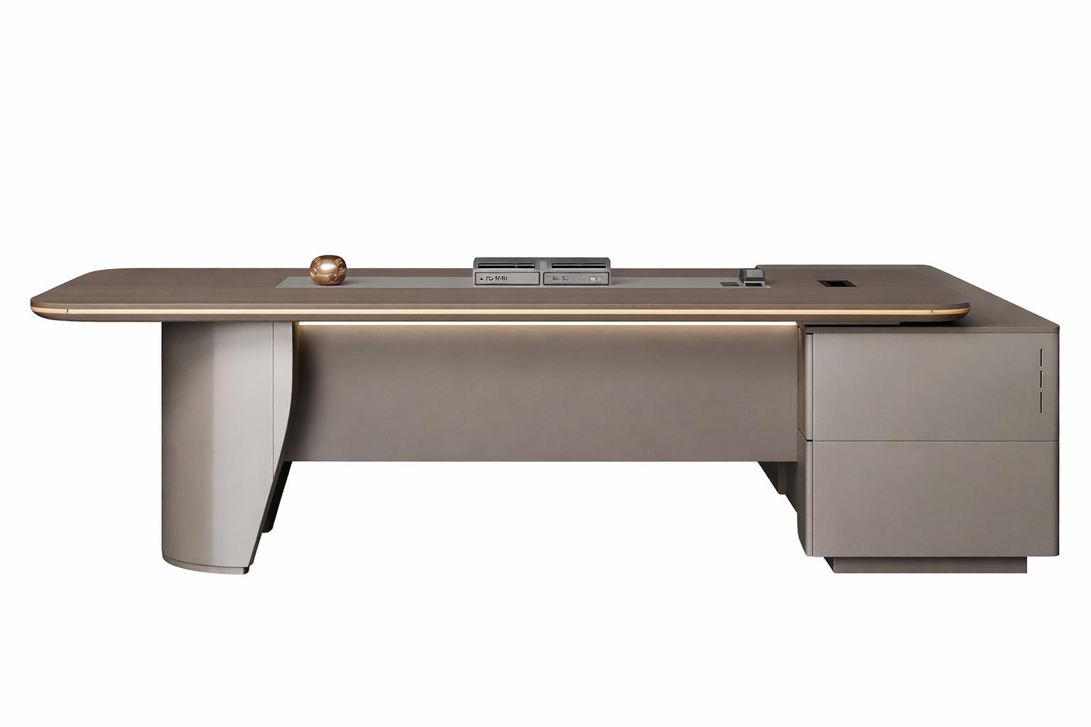 Eleganter Chefschreibtisch mit Holzoberfläche und modernem Design