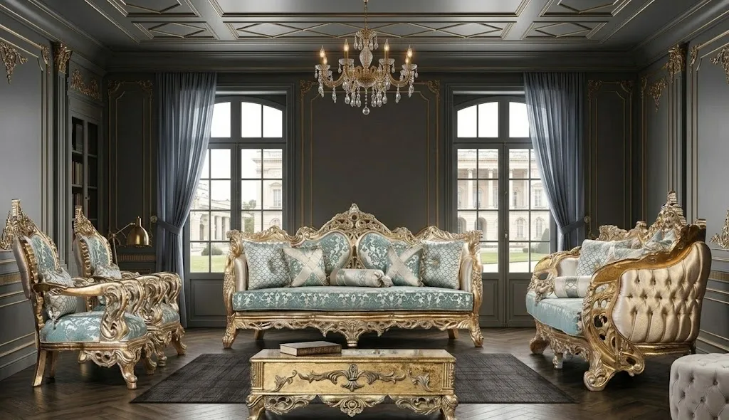 Klassisches Wohnzimmer-Set mit 3+3+1+1‑Sitzern und Couchtisch