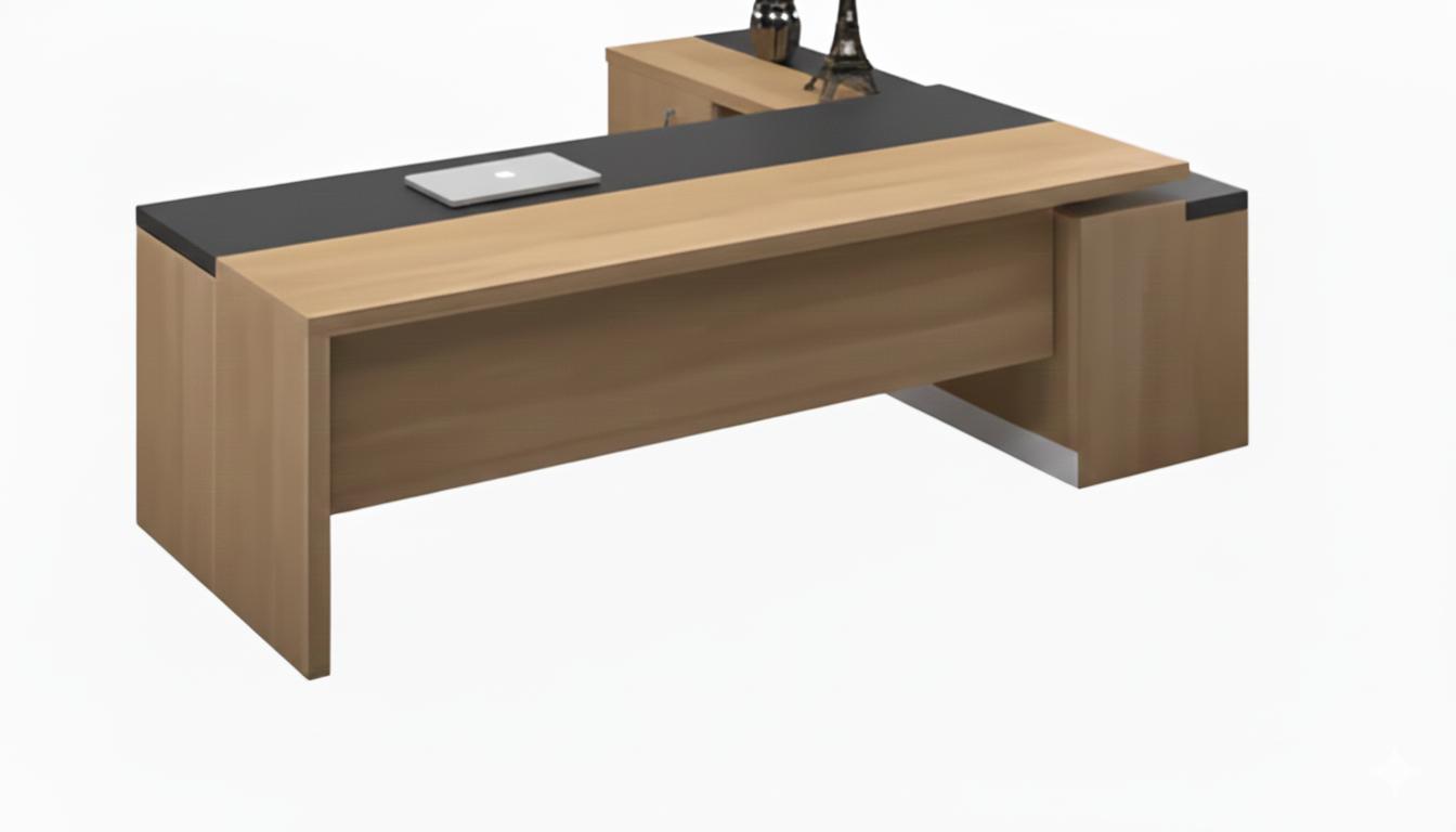 Elegant Chefschreibtisch Moderner Stil Holzrahmen Hellbraun, Schwarz